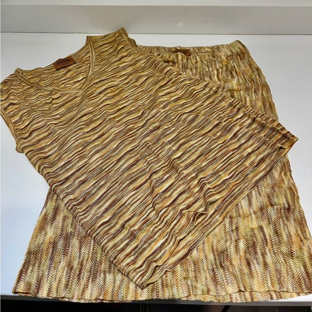 MISSONI Orange label spacedye gold brown tan Knit Skirt sleeveless top Set Small